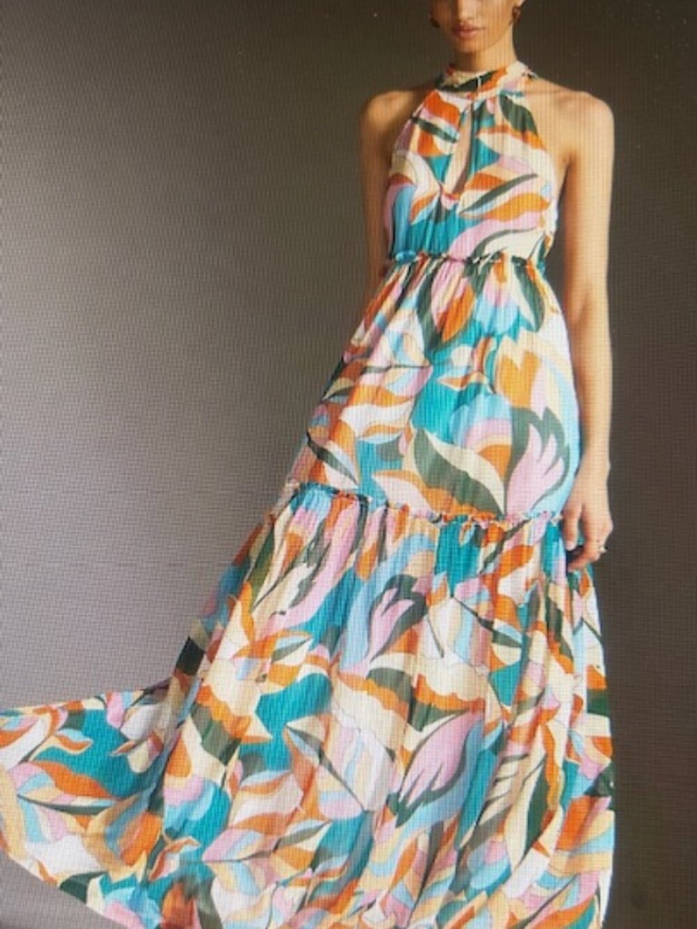 Anthropologie x Maeve Keyhole Vibrant Abstract Leaf Chiffon Halter Maxi DressNEW